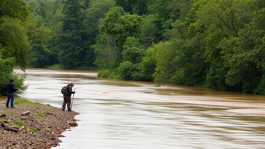 Kerr County flood recovery: people searching the flooded Guadalupe River banks.