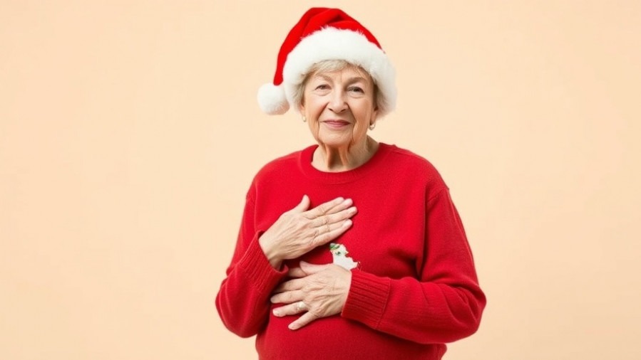 Festive woman in Santa hat sharing holiday wellness tips for bloating relief.