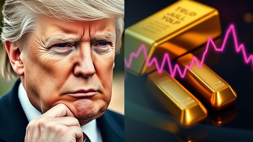 Close-up of Trump with gold bars and a graph, reflecting current events today in the US.