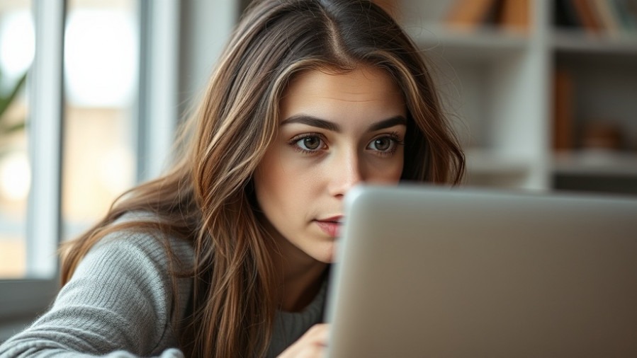 Young woman embracing digital minimalism while using her laptop.