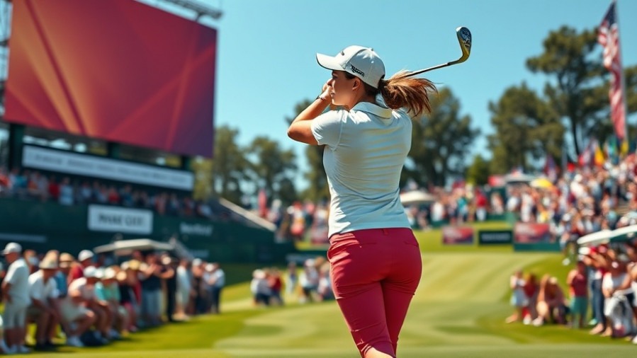 Dynamic female golfer mid-swing at the LPGA Chevron Championship 2026 in Houston.