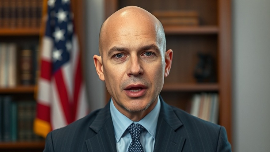 Formal male news presenter delivering breaking US news against an American flag backdrop.