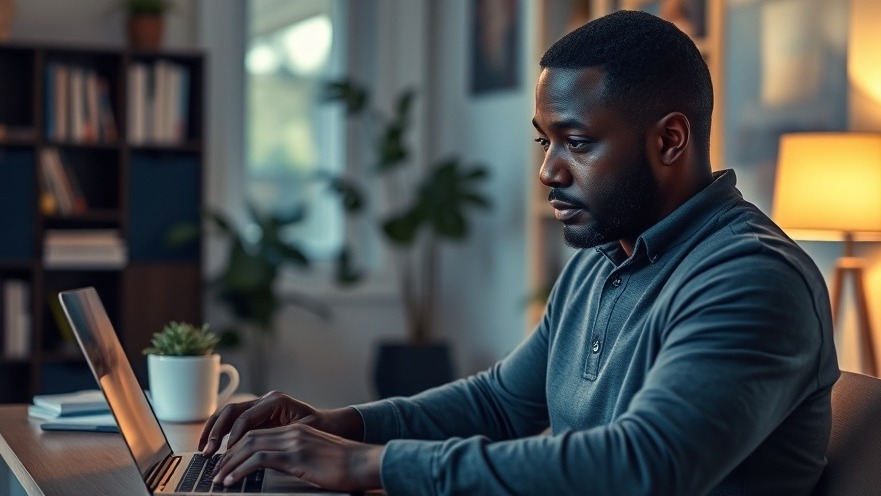 Middle-aged black man exploring health technology trends during a telehealth consultation in a cozy home office.