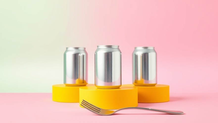 Polished metallic cans on yellow pedestals promoting a healthy lifestyle.