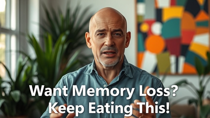 Bald man discusses cognitive health in aging amid plants and art.