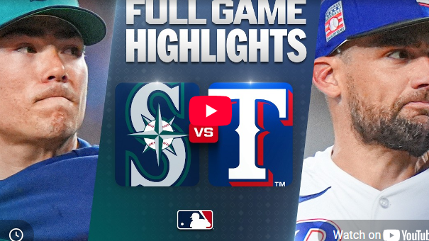 Mariners vs. Rangers highlights graphic with players.