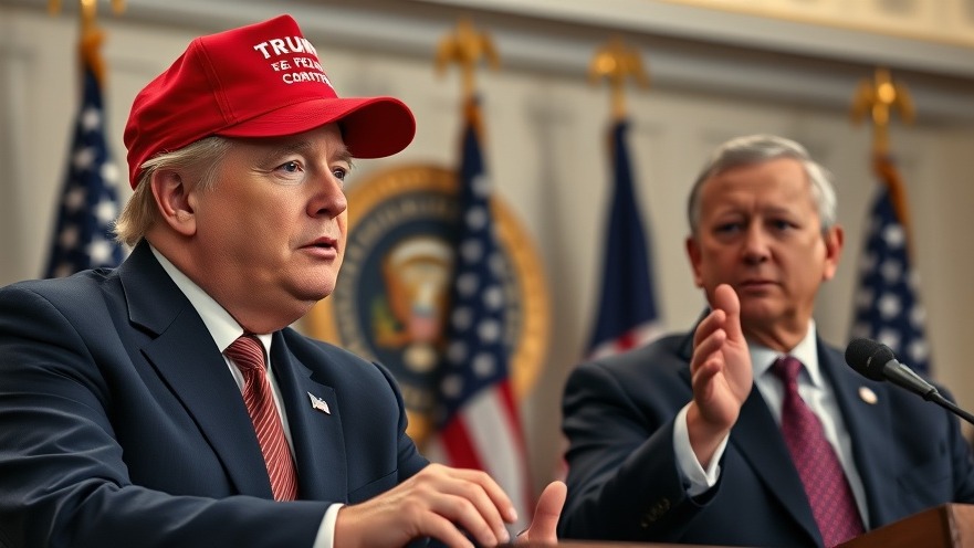 Trump discusses redistricting strategy at a conference with American flags.