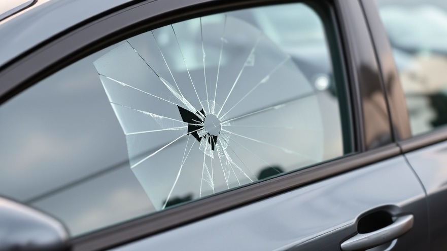 Car with broken window highlighting Austin crime prevention vehicle safety tips.