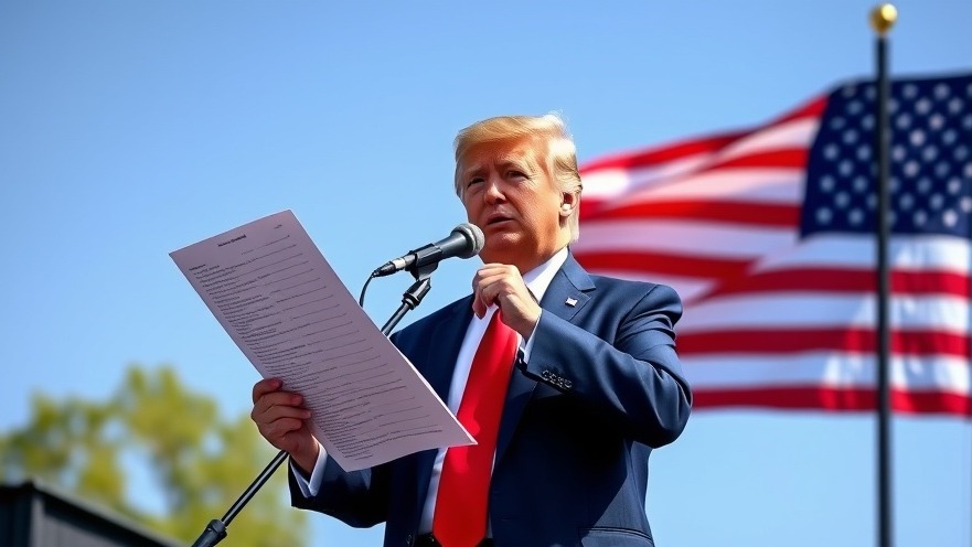 Trump confidently discusses US trade policies and impact of tariffs outdoors.