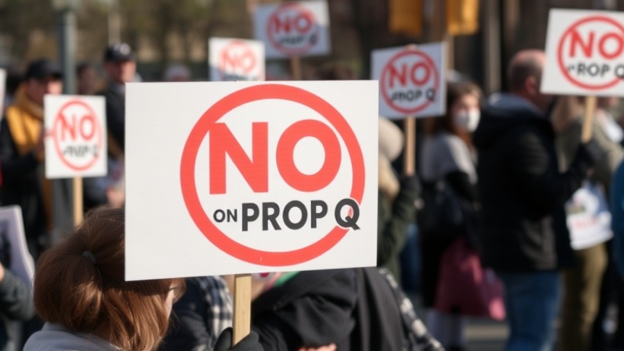 Demonstrators holding 'VOTE NO ON PROP Q' signs against Austin Proposition Q funding homelessness.