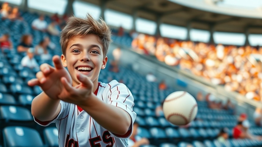 MLB humor and fan engagement; excited fan tries catching ball.