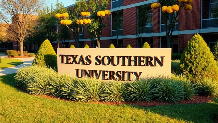 Vibrant Texas Southern University entrance showcasing financial accountability education.
