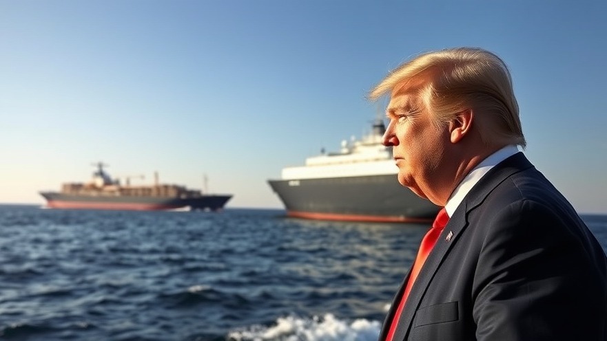 Trump near the ocean with a ship, featuring US news today and Fox News logo.