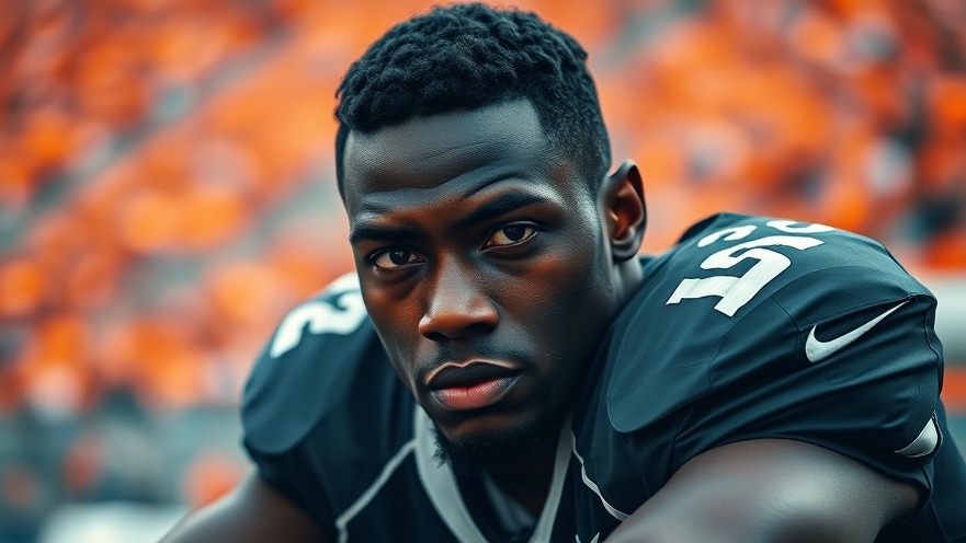 Focused black football player in a dynamic pose, highlighting NFL fines and player conduct.