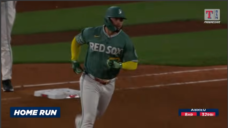 Rangers vs Red Sox recap showing intense baseball swing.