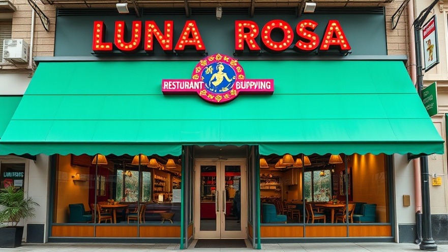 Modern San Antonio local business 'LUNA ROSA' restaurant with vibrant signage.