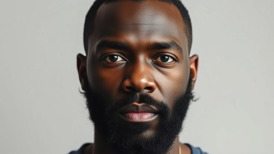 Expressionless black bearded man in studio, reflecting on betrayal in relationships and insurance policy fraud.