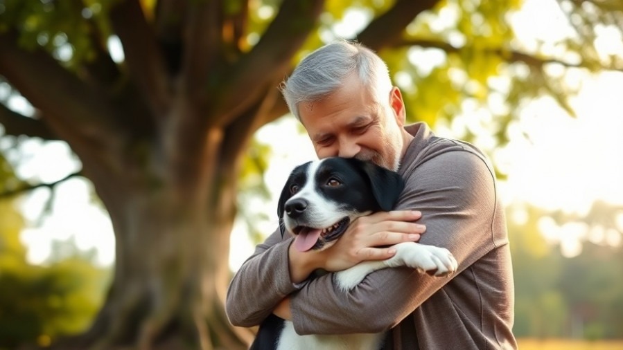 Middle-aged man embracing a dog in Houston, highlighting societal issues in the homeless community.