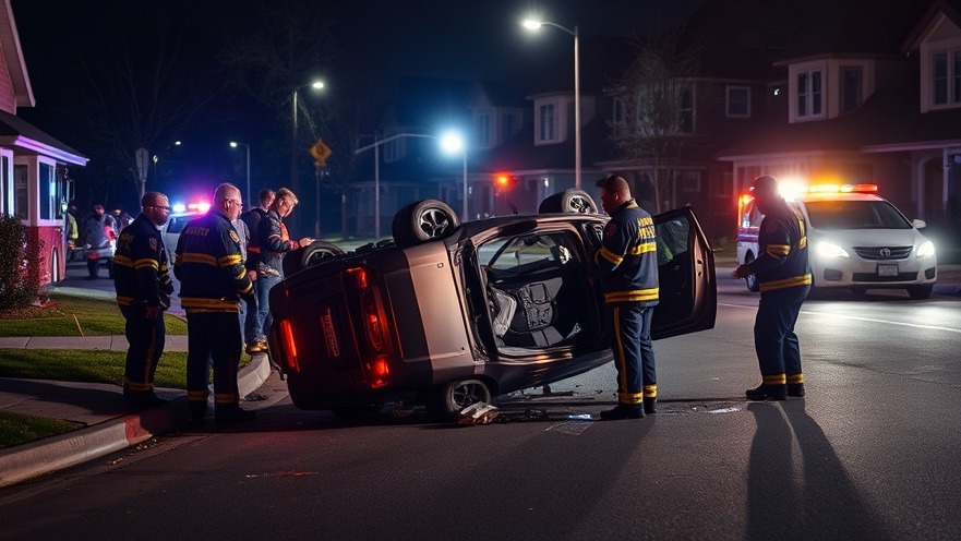 First responders investigate a car accident in Charleroi at night, showcasing emergency response efforts.