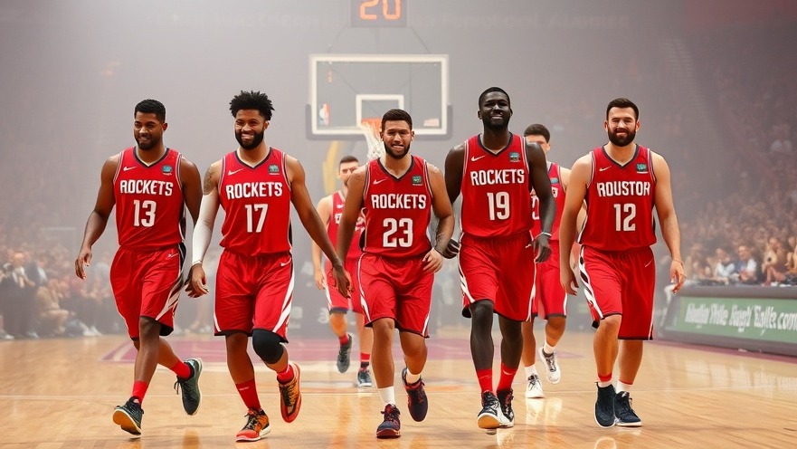 Houston sports news: Houston Rockets in red uniforms celebrating off court.