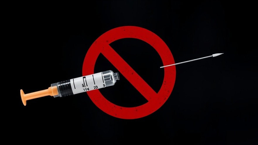 Ozempic hypodermic needle with NO symbol, highlighting Houston wellness events.