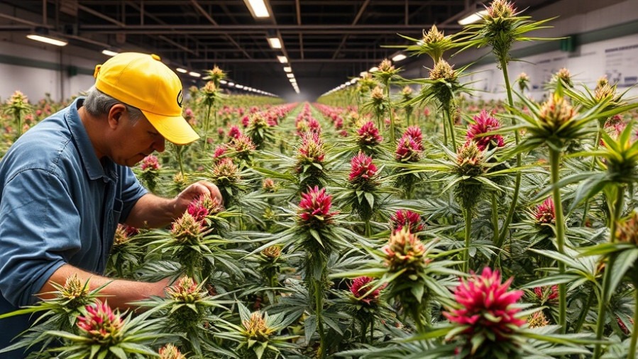 Workers tending flowering cannabis plants, highlighting cannabis banking in the industry.