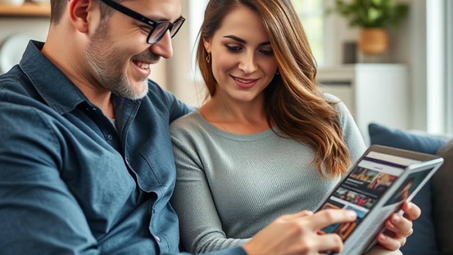 Homeowner engaging with a local digital magazine on a tablet, showing intent.