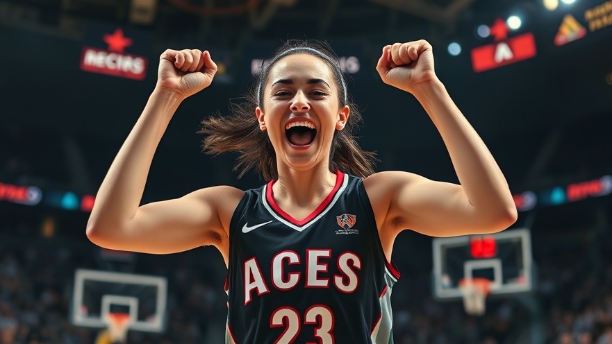 Energetic female player in Aces jersey celebrating WNBA playoffs victory with intense focus.