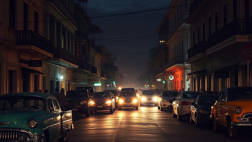 Cubans in a semi-dark street during the Havana electricity crisis.