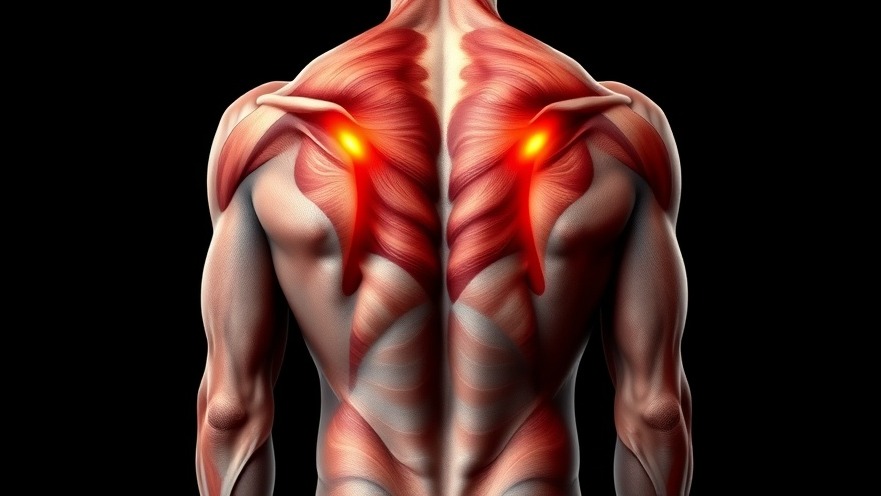 Illustration of male back showing muscle tightness relief areas with bright colors.