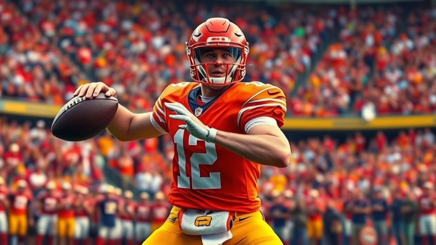 Energetic football player in vibrant uniform, reflecting college sports culture.