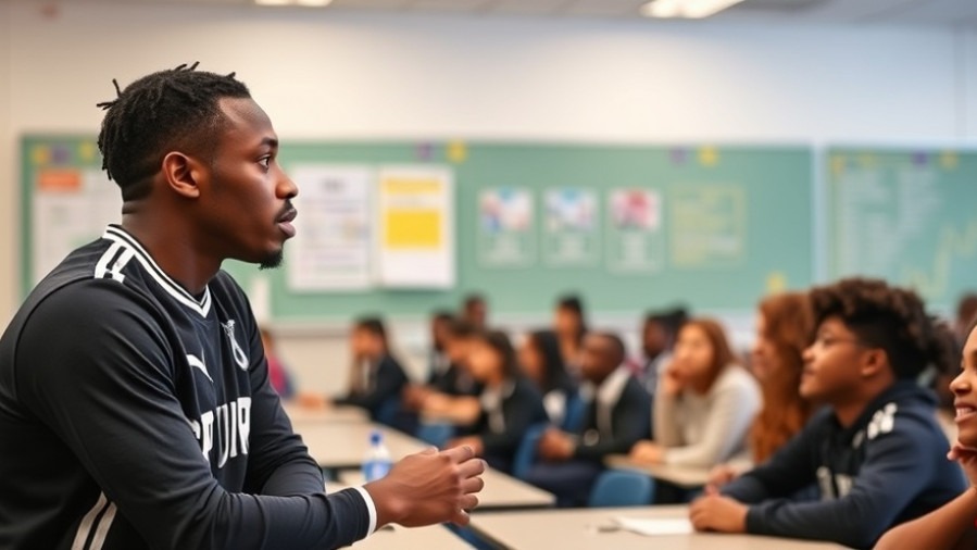 San Antonio Spurs player mentoring young talent in a classroom.