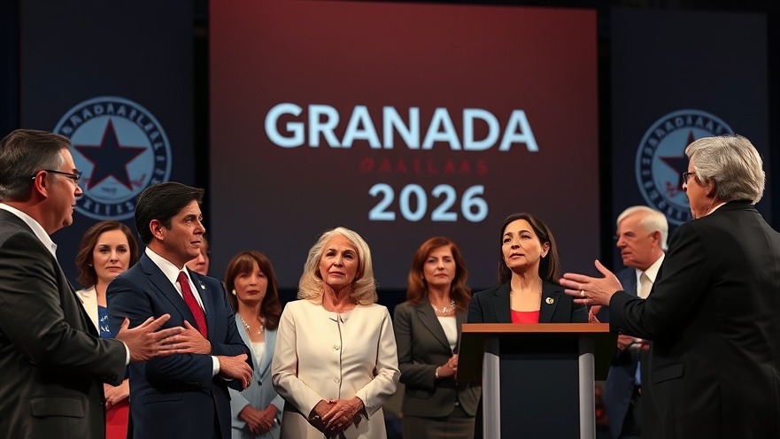 Formal debate on Texas politics news at GRANADA Dallas 2026 with dynamic expressions.