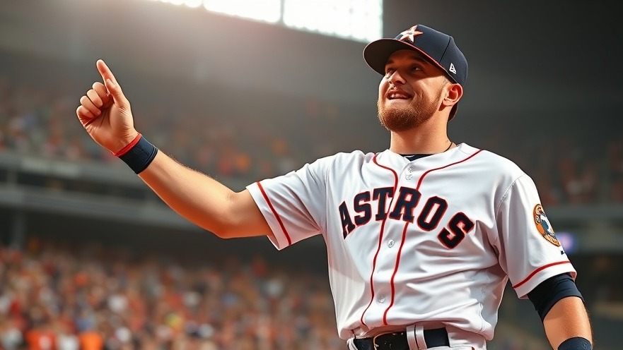 Houston Astros player celebrating victory in MLB game recap, vibrant stadium background.