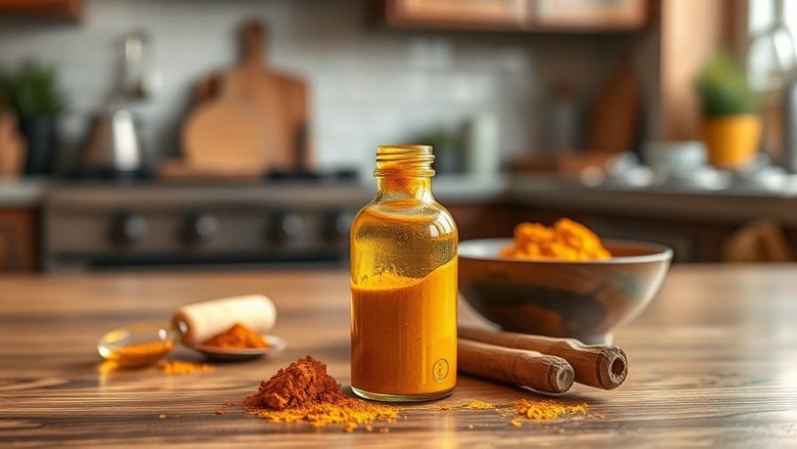 Small bottle of turmeric on a kitchen table, a natural sleep remedy for older adults.