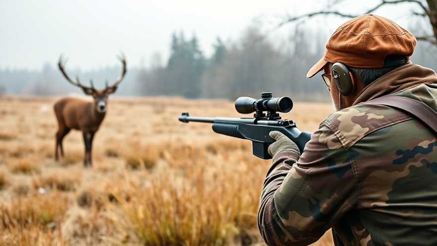 A hunter aiming a rifle at a deer, showcasing outdoor activities for a healthy lifestyle in Houston.