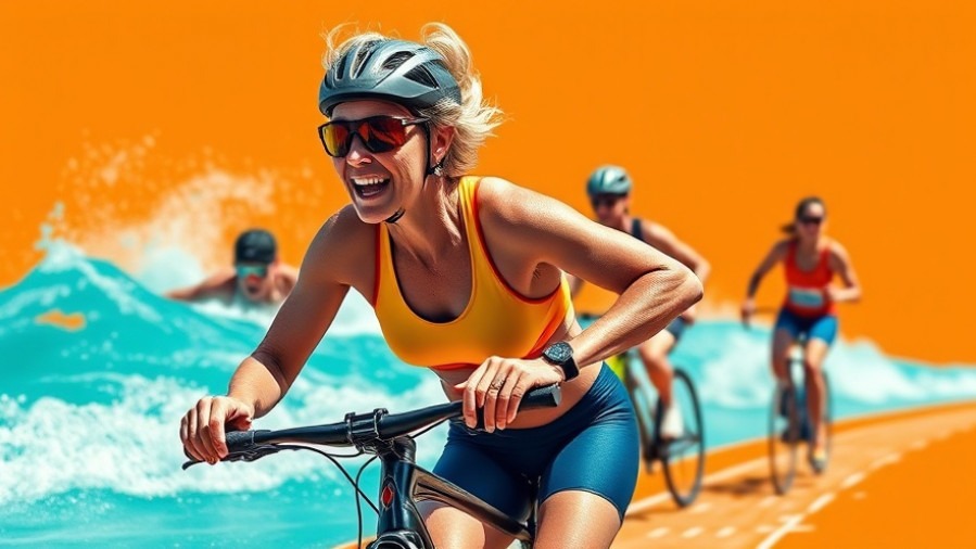 Dynamic senior woman exemplifying healthy aging through triathlon training.