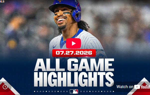 MLB game highlights with smiling player on July 27.