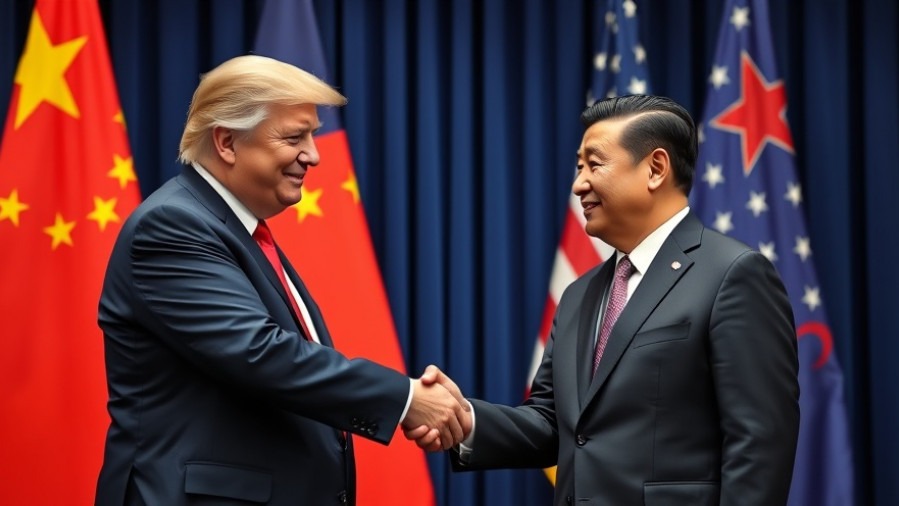 Trump and Xi shake hands confidently, symbolizing the trade war impact with tariffs.