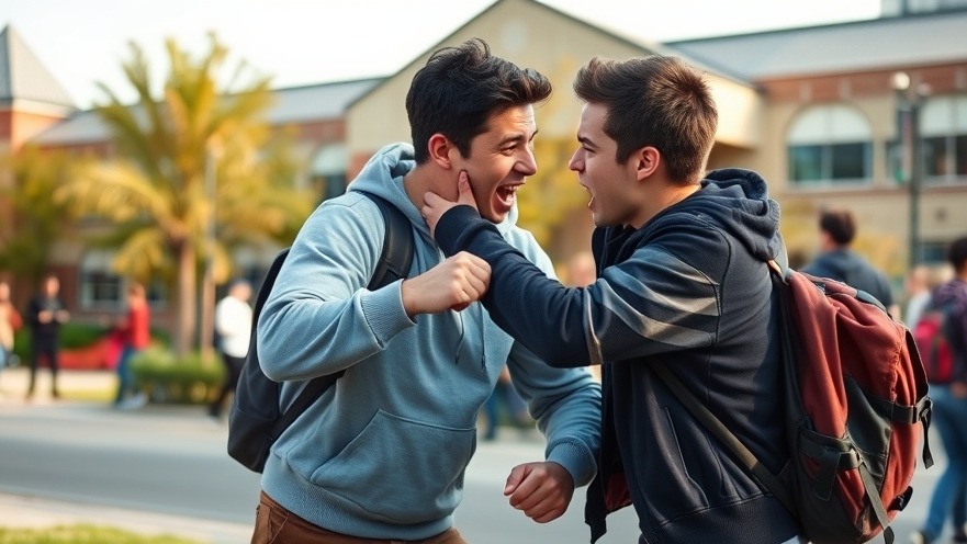 Two angry students fighting in front of school, highlighting the need for Houston community safety.