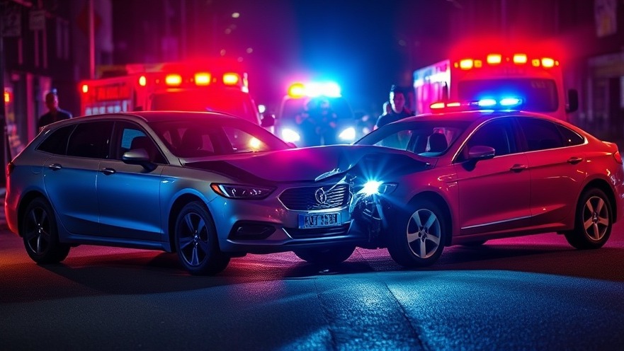 San Antonio traffic news: two cars in a crash with emergency responders, nighttime scene.