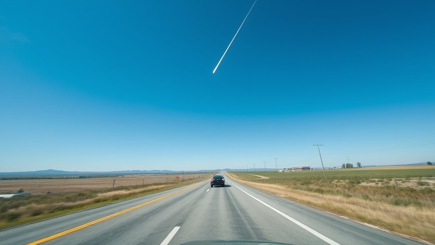 Wide highway with a car under blue sky; latest news in Houston backdrop.