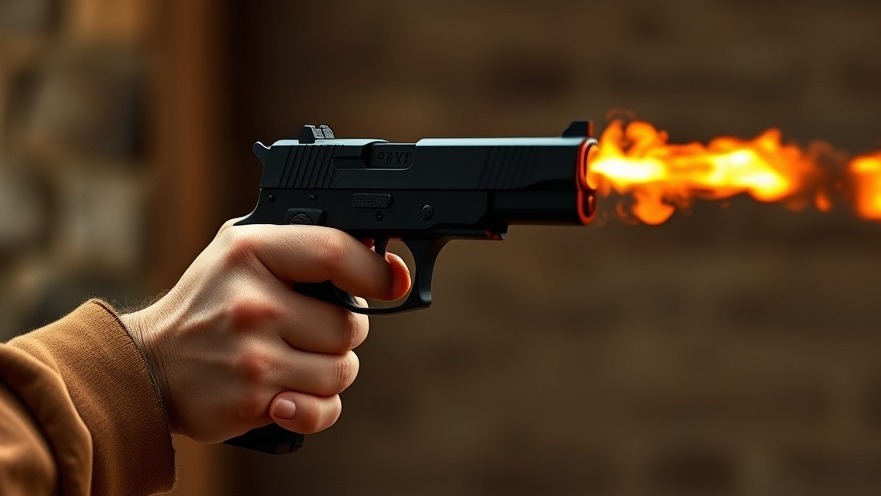 San Antonio crime news: hand firing a pistol with flames blazing.