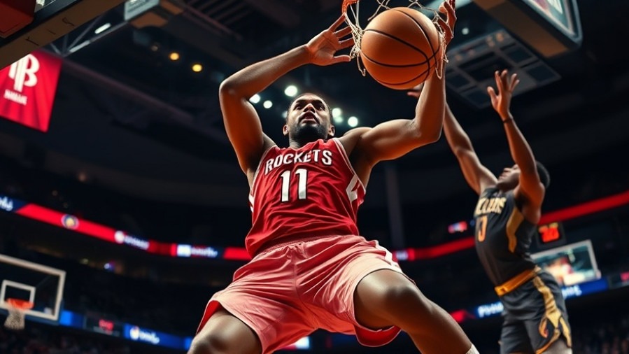Energetic Rockets player dunks amid Pelicans defenders; intense NBA game highlights.