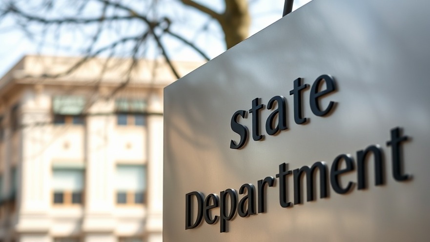 Close-up of State Department sign highlighting government workforce reductions.