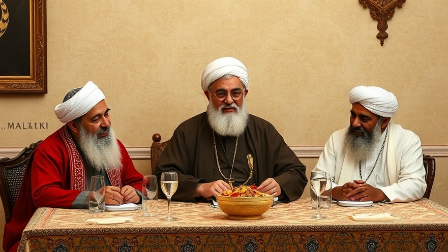 Islamic Ayatollah and mullahs discussing breaking US news on Iran-US relations.