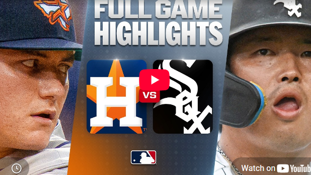 Astros vs. White Sox highlights with team logos and players.