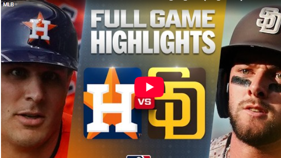 MLB Showdown Astros vs. Padres full game highlights graphic.