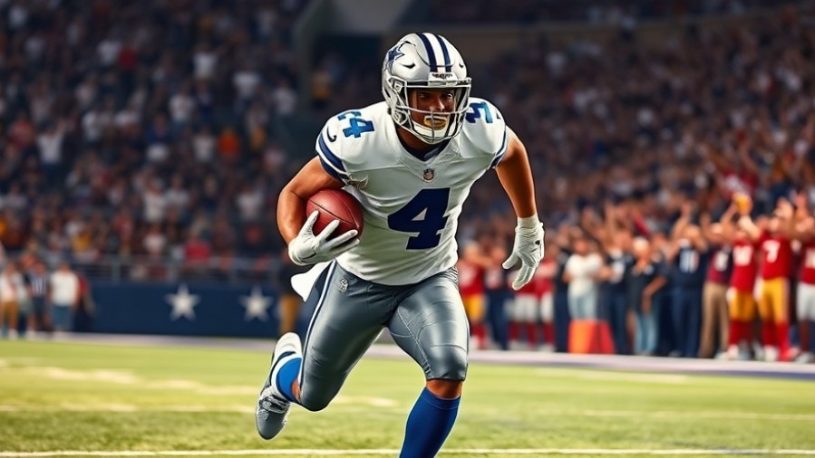 Dak Prescott performance in motion, sprinting with determination on NFL Monday Night Football.