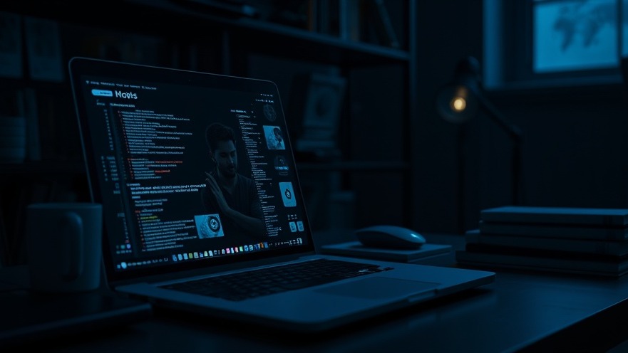 Realistic laptop in dim study with concerned reflection, highlighting consumer cybersecurity tools.